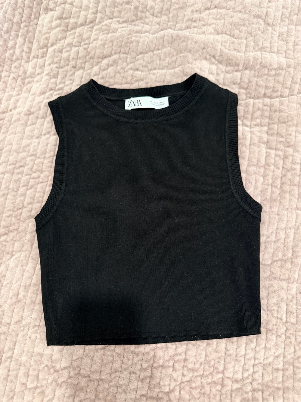 ZARA Black Ribbed Crewneck Knit Top